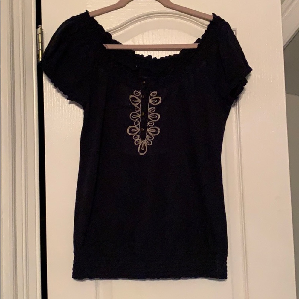 Lucky Brand Navy Peasant Blouse